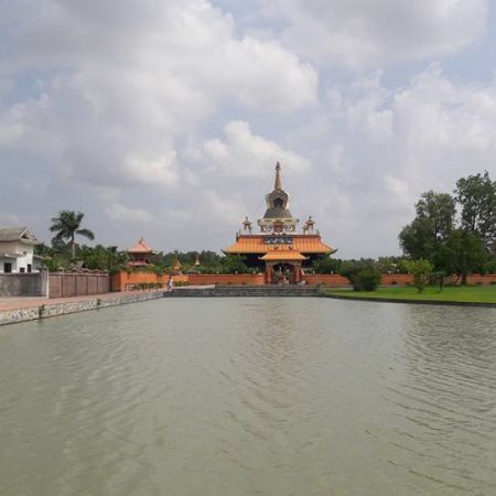 Mandala pond and German monastery in birthplace of Lord Buddha, Lumbini, Nepal