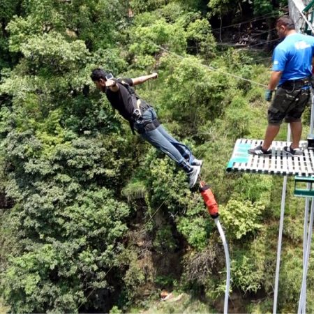 Man bungee jumping in Bhote Koshi, Nepal