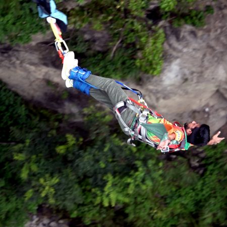 Person bungee jumping in Bhote Koshi