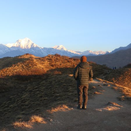 Trekker in Dhaulagiri view point at Khopra ridge