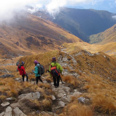 Trekkers in rocky road during Annapurna-Dhaulagiri trek